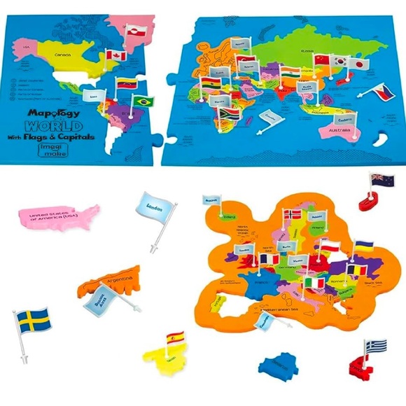 NWT Mapology World Map Puzzle with Countries, Flags and Capitals - Picture 9 of 14